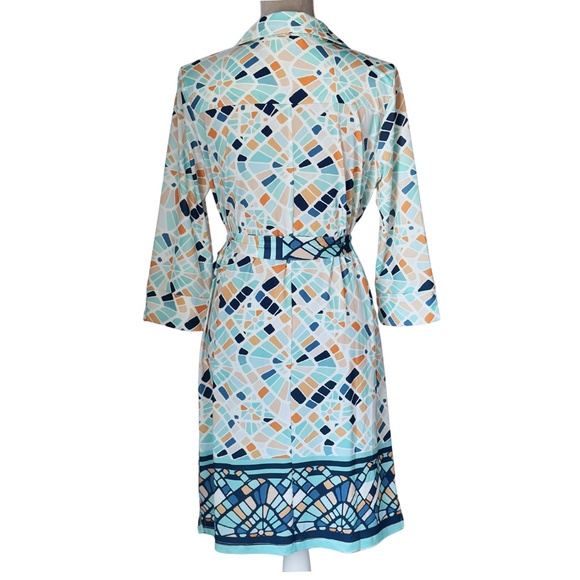 Business Casual Office Shirt Dress Jean-Pierre Klifa Mosaic Print Sz L Spring - Picture 2 of 10